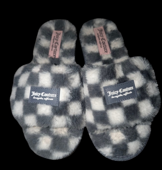 Juicy Couture Shoes - Juicy Couture Checkered Fuzzy Slippers